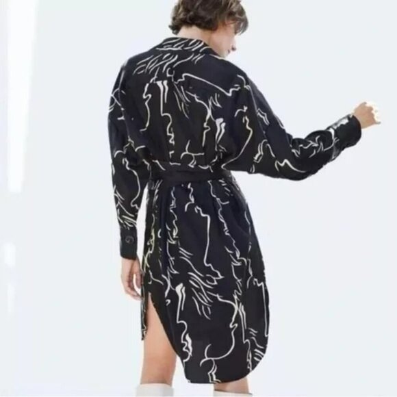 Zara Black White Abstract Print Tunic Midi Dress Size Medium‎ - Picture 10 of 14